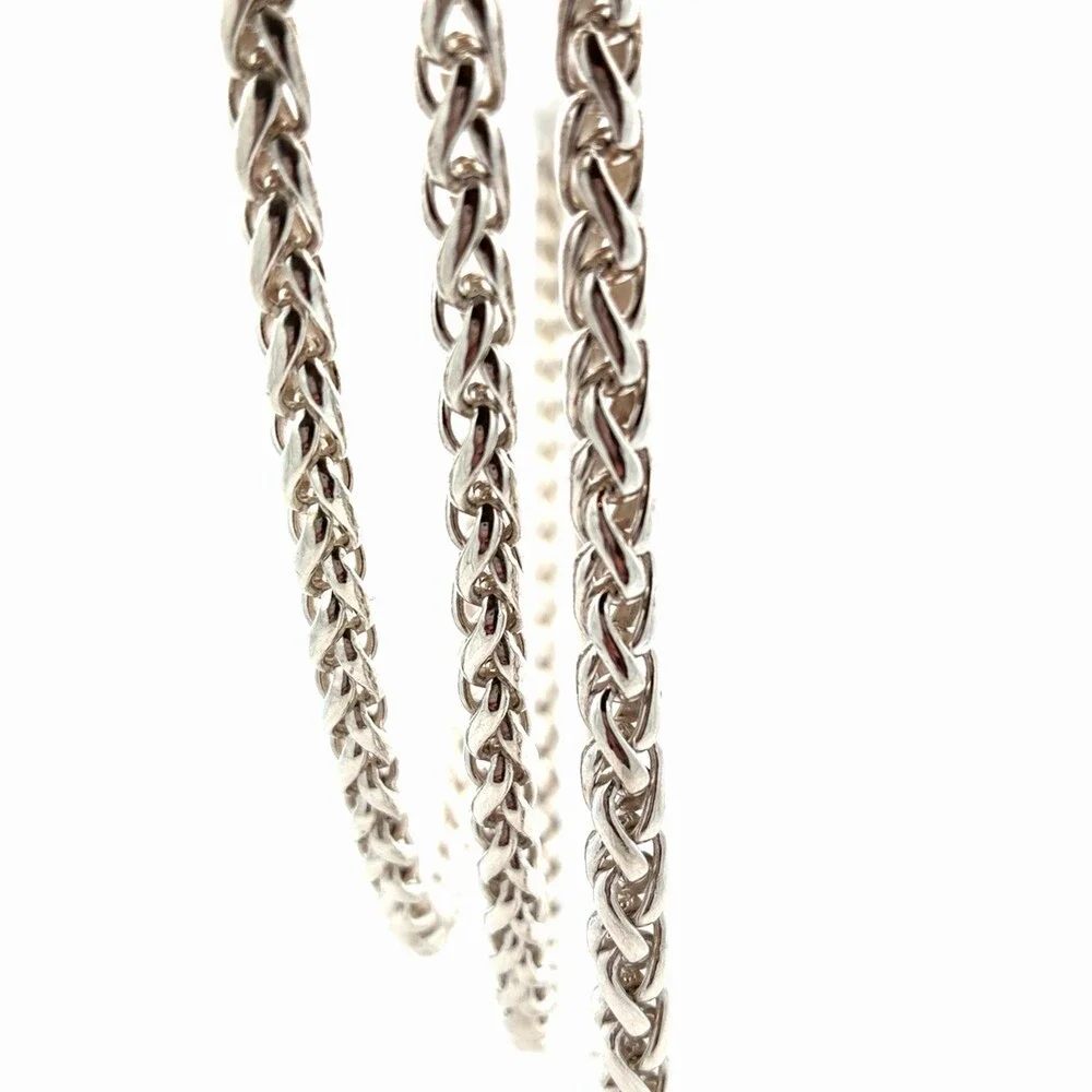 Mignon Faget 925 Sterling Silver Graduated Wheat 3 Chain Link Statement Necklace